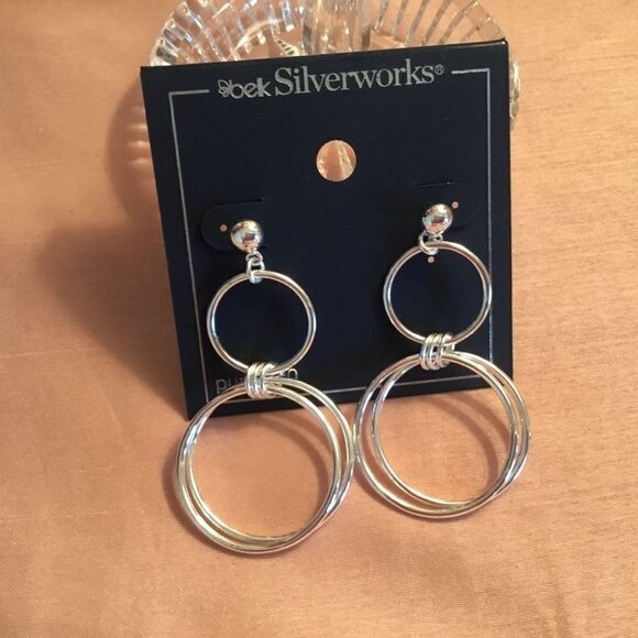 NWT Sterling Silver Dangle Hoop Earrings - Picture 2 of 4